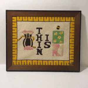 Thin Is Finished and Framed Needlepoint 13.25" x 11" - Picture 1 of 5