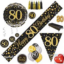 Age 80th & Happy Birthday Party Decorations Buntings Balloons Banners Black Gold