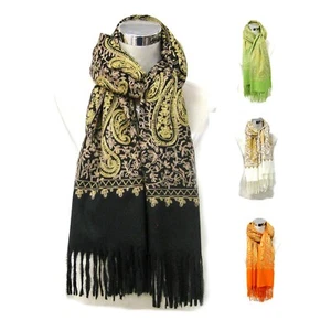 Bufanda de invierno para mujer Boutique con patrón de perejil bordado tono dorado mezcla de cachemir - Imagen 1 de 13