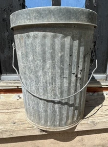 Vtg Galvanized Steel Metal Industrial Garbage Trash Can With Lid 17" tc - Picture 1 of 16