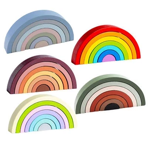 Wooden Rainbow Block Stacking Building Blocks Montessori Eductaional Toy - Picture 1 of 13