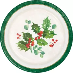 Holiday Holly 7 Inch Plates Paper 8 Per Pack Christmas Tableware Supplies - Picture 1 of 1