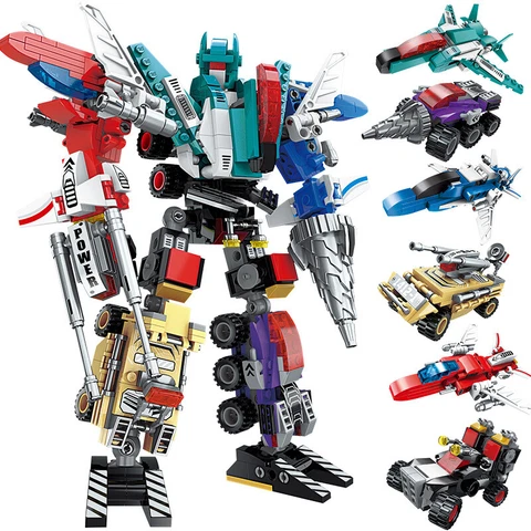 HZX 12" 6 in 1 Transform 491 pcs Combination  Robot Kid Action Figure Boy Toy Cover