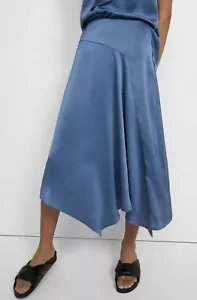 325 $ NEU MIT ETIKETT THEORY Gr. 6 ASYMMETRISCHER DRAPIERTER ROCK CRUSHED SATIN ROCK STAHLBLAU - Bild 1 von 12