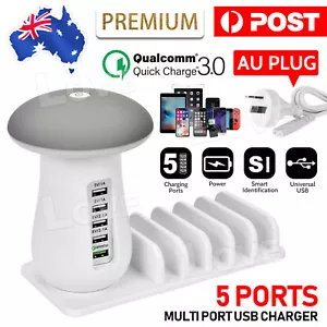 5 Multi Port USB Charging Station Hub Quick Charger LED Lamp Fast Charging Dock - Picture 1 of 11