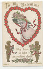 Valentine - Gold Cupids Woman In Bonnet Heart Of Hearts Loundsbury Postcard