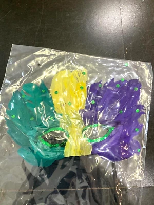 Mardi Gras Mask Feather Mask Hand Held Feather Mask - Image 1 of 3