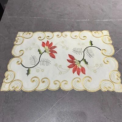 Set of 4 Vintage Embroidered Lace Placemat Dining Table Mats Doilies 28x43cm - Image 1 of 4