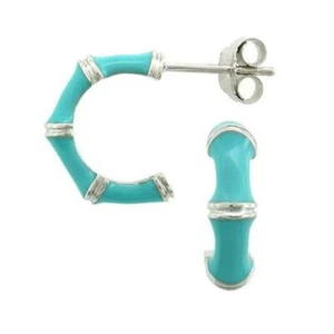 Turquoise Enamel 925 Silver Open Hoop Earrings By ILLARIY - Picture 1 of 3