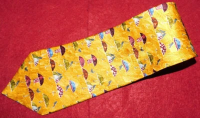 ERMENEGILDO ZEGNA MADE IN ITALY YELLOW/RED/BLUE UMBRELLA MOTIF TIE - NECK TIES. - Image 1 of 3