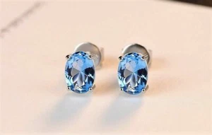 BENIAMINO Damen Ohrringe Ohrstecker 925er Sterling Silber Blau Topas 1,8 ct VVS - Bild 1 von 11