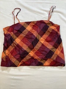Vtg Esprit Womens 7/8 Brown Red Orange Checkered Boho Cami Spaghetti Strap Top - Picture 1 of 5