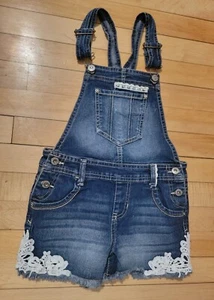 Girls Jordache M(7-8) Bib Overall Shorts with White Lace - Picture 1 of 7