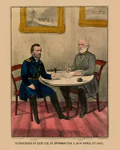BÜRGERKRIEG KAPITULATION Ulysses S. Grant & Robert E. Lee @ Appomattox Currier & Ives - Bild 1 von 1