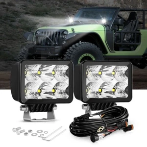 2X 3" LED Quadrato Pod Luci Guida 60W Spot Flood Combo Lampada Bianca con Cablaggio - Foto 1 di 12