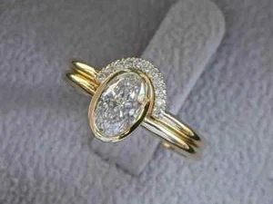 1.2Ct Oval Lab Created Diamond Bridal Set Engagement Ring 14K Yellow Gold plated - Picture 1 of 5