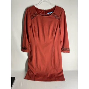 Antonio Melani Burnt Orange Beaded 3/4 Sleeve Sheath Dress Size 8 Career Office - Picture 1 of 6