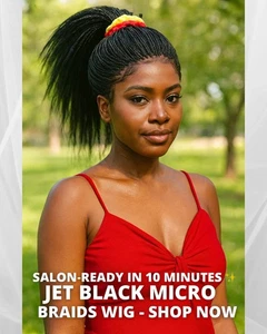 Micro Braids Wig Jet Black – Handmade Closure Lace | Lightweight & Natural Look - Picture 1 of 23