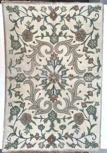 Vintage Wolle Crewel Teppich 35"x 23" Floral Kettenstich Teppich Wandteppich Elfenbein Türkis - Bild 1 von 15