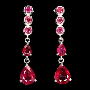 925 Sterling Silver Earrings Pear Ruby 9x7mm Natural Gemstone Jewelry - Picture 1 of 13