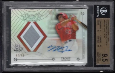 2014 Bowman Platinum Mike Trout Cut Relic Autos 47/49 BGS 9.5 (All 9.5 subgrade) - Image 1 of 2