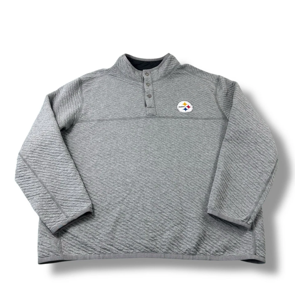 Suéter reversível Tommy Bahama NFL Pittsburgh Steelers cinza/preto colcha até o último - Imagem 1 de 4