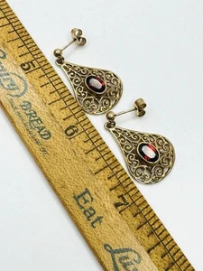 c 1896 Antique 9ct 375 SOLID GOLD & Garnet Filigree EARRINGS S&Co. 4.7 Grams - Picture 1 of 21