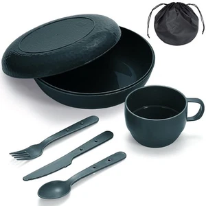 Camping Mess Kit with Bowl, Plate, Cup, Spoon, Fork, Knife and Carry Bag, Pla... - Picture 1 of 8