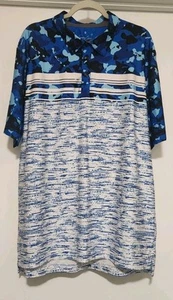 Oahu Golf Apparel Sunday Crew Polo Shirt Blue Camo Stripe UPF 50+ Men's XXL 2XL - Picture 1 of 14