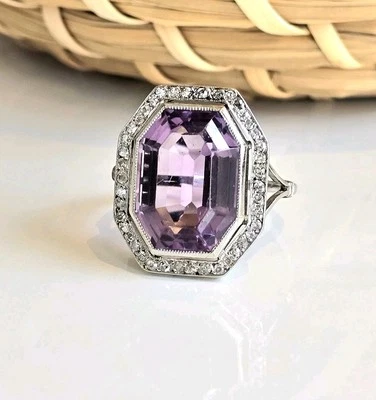 Art Deco Ring Diamanten Platin Antik Amethyst Jugendstil Edwardian - Bild 1 von 2