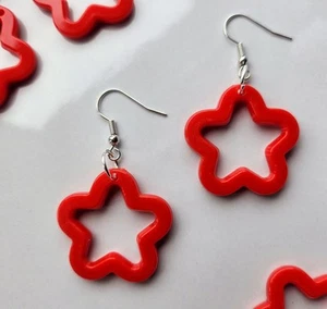 Fancy Red Flower Earrings. - Picture 1 of 4
