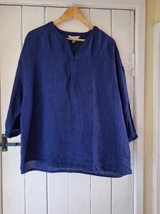 GORGEOUS SEASALT CORN BLOOM BLOUSE TOP LINEN 18 INDIGO BLUE HARDLY WORN - Picture 1 of 9