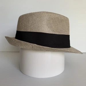 Cappello Fedora beige con fascia nera cotone/poliestere taglia 57 uomo/donna - Foto 1 di 15
