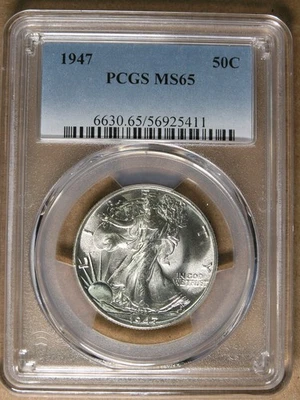 50C 1947 Liberty Walking Half Dollar PCGS MS65 GEM BU * AvenueCoin - Image 1 of 4