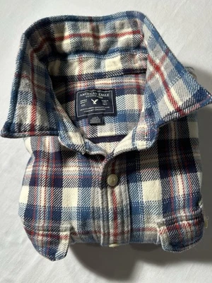 American Eagle Men’s Flannel Size Large L Red White Blue Plaid - Image 1 of 4