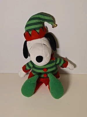 Hallmark Snoopy Navidad Elfo Bufón Peluche Verde Rojo Sombrero Cacahuetes 11” Alto Foto 1 de 4