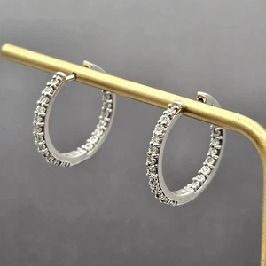 14k White Gold-Plated Sterling Silver Lab Created Diamond Huggie Hoop Earrings - Picture 1 of 15
