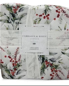 "Juego de edredón repollo y rosas Navidad follaje abeto rubí reina 90""x90""" - Imagen 1 de 3