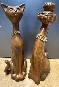 Vintage MCM Tier Duo Pudel & Katze Figur Set Strass Augen Kitsch Deko HK - Bild 1 von 13