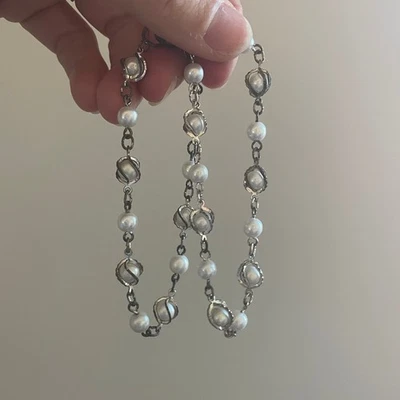 Elegante Pulsera Estación Perla Tono Plata Joyería Clásica Elegante Niña Limpia Foto 1 de 4