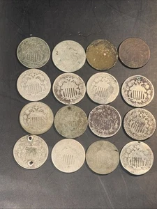 16 -SHIELD NICKELS (CULLS) (some Dates) (HEAVILY WORN) 1872 1882…. - Picture 1 of 2