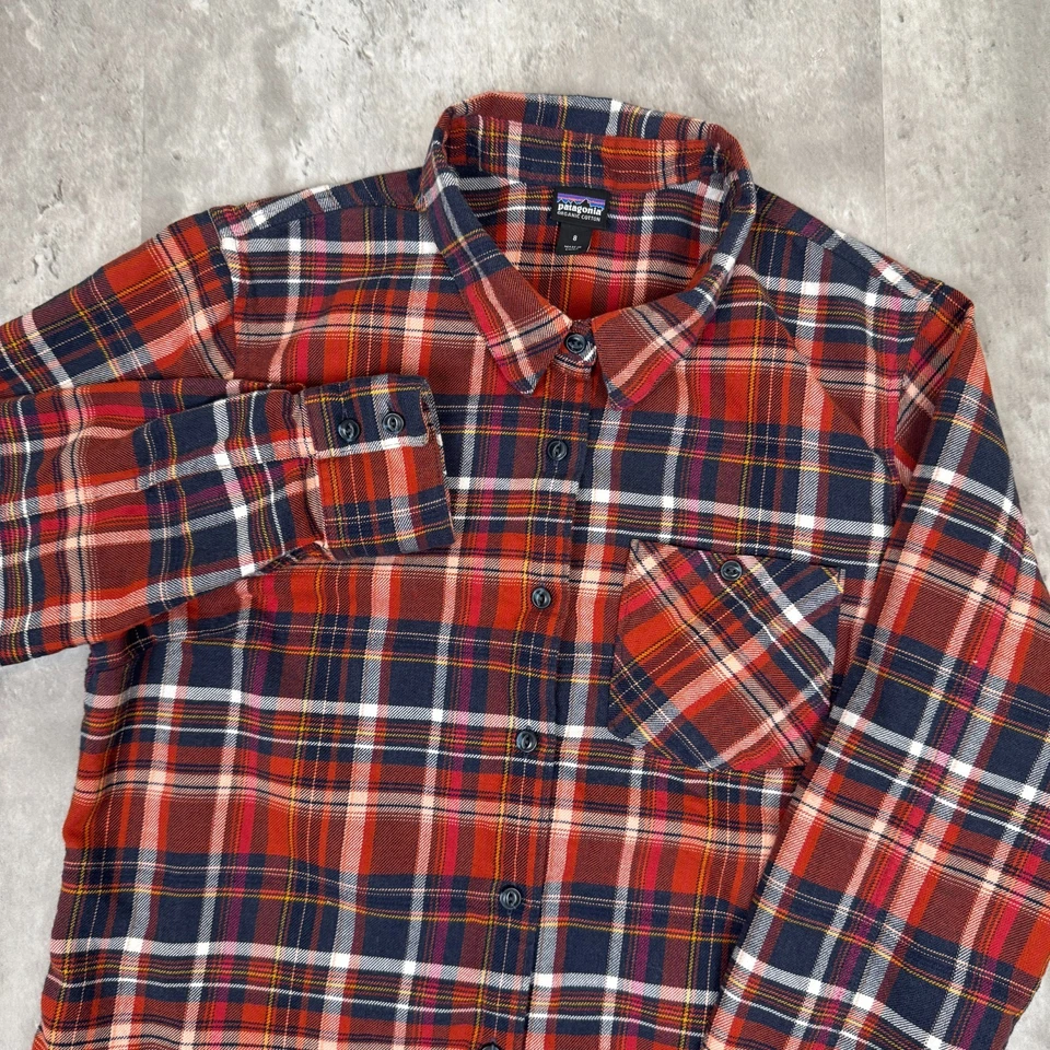 Женская фланелевая рубашка из органического хлопка Patagonia Heywood 8 цвет синий оранжевый белый - Изображение 1 из 4