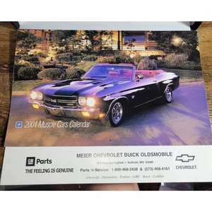 Calendario de anuncios Muscle Cars 2001 Meier Chevrolet Sullivan MO fotos en color efímero - Imagen 1 de 5