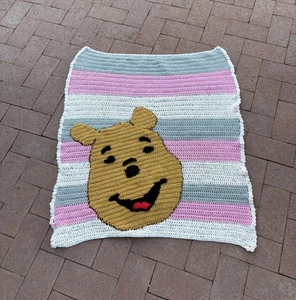 Gehäkelte Winnie Puuh Bär Decke Baby Überwurf Handarbeit rosa 37 1/2x30" Vintage? - Bild 1 von 8