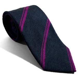 Navy Blue & Purple Striped Silk Shantung Tie (Handmade in Italy) - Picture 1 of 4