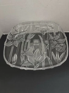 Vintage Crystal 12” Square Cake Stand Etched Flower - Picture 1 of 9