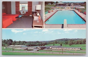 Norwich Ohio OH Baker's Motel Multiview Swimming Pool Room Interior Postcard - Picture 1 of 2