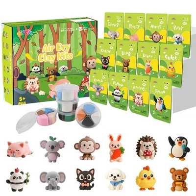 空气干燥粘土套件12只动物建模粘土儿童雕塑工具套装艺术礼物 — 第 1/4 张图片
