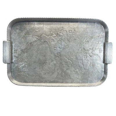 Bandeja Arthur Armour aluminio martillado mapa mundial Atlas 12,5" x 20" MCM 1960-70s Foto 1 de 4