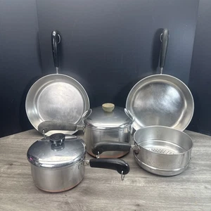 VTG Revere Ware Pots And Pans Set Of 5 Copper Bottom And 2 Lids  - Picture 1 of 17